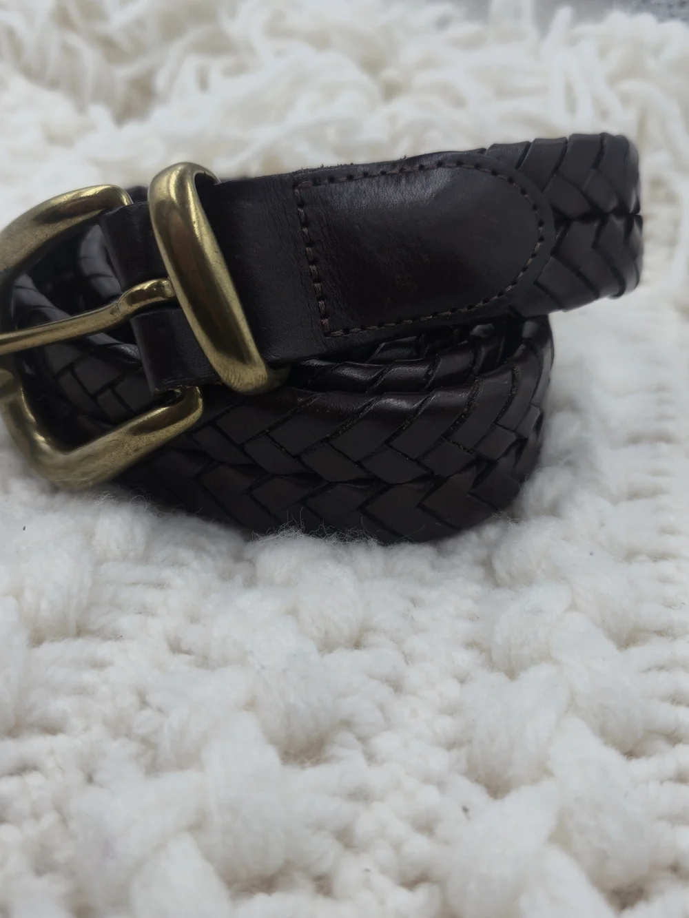 Men's Braided Leather Belt in Dark Brown Size 36